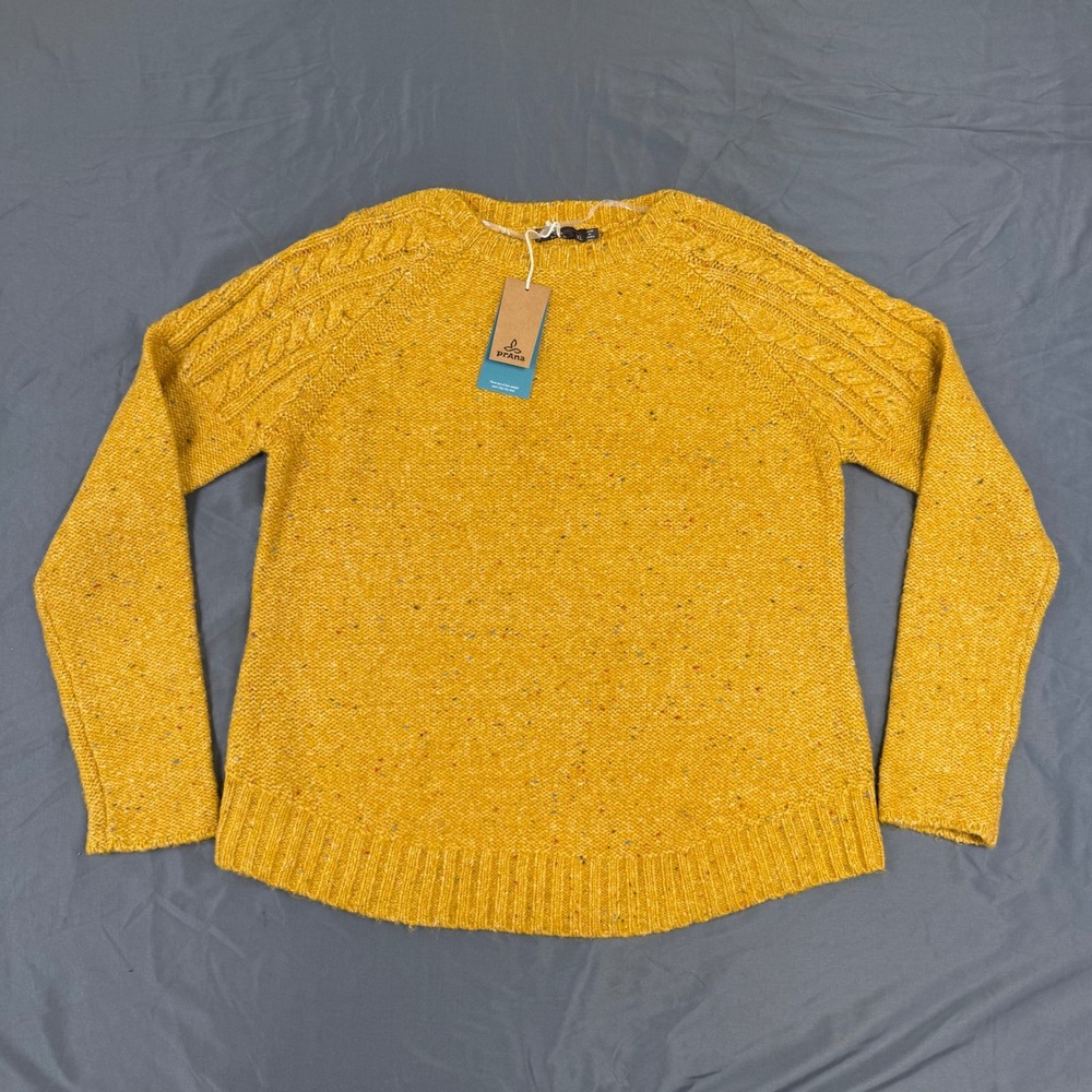 Prana Pia Sweater Curry Yellow Confetti Cable Knit Raglan XL W23170197 New